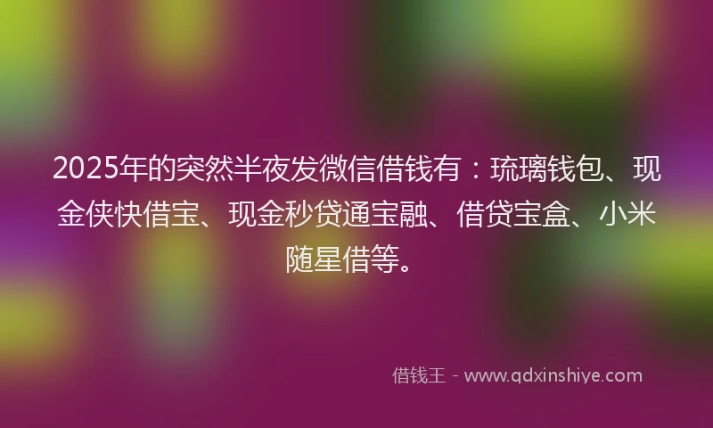 2025年的突然半夜发微信借钱有：琉璃钱包、现金侠快借宝、现金秒贷通宝融、借贷宝盒、小米随星借等。