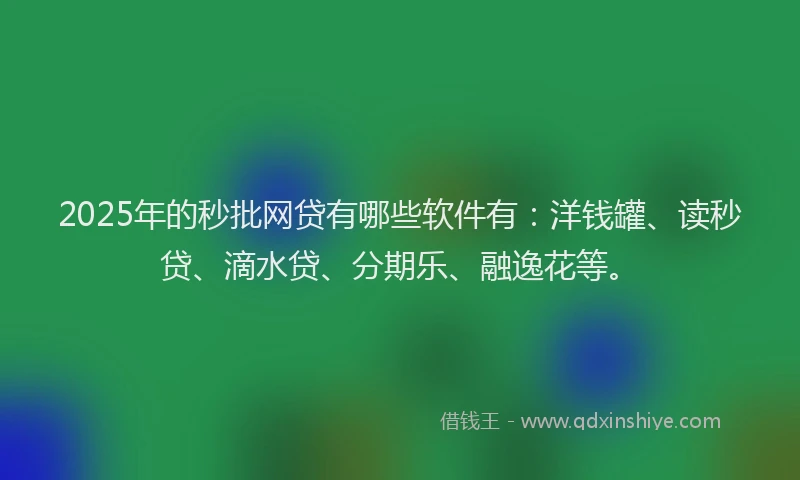 2025年的秒批网贷有哪些软件有：洋钱罐、读秒贷、滴水贷、分期乐、融逸花等。