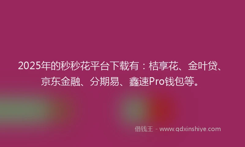 2025年的秒秒花平台下载有：桔享花、金叶贷、京东金融、分期易、鑫速Pro钱包等。