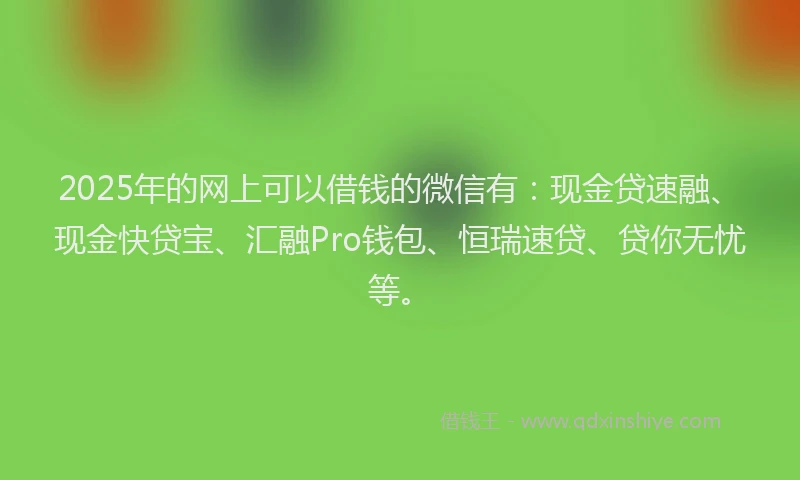 2025年的网上可以借钱的微信有：现金贷速融、现金快贷宝、汇融Pro钱包、恒瑞速贷、贷你无忧等。