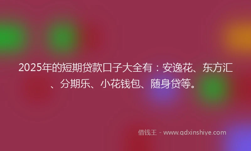 2025年的短期贷款口子大全有：安逸花、东方汇、分期乐、小花钱包、随身贷等。