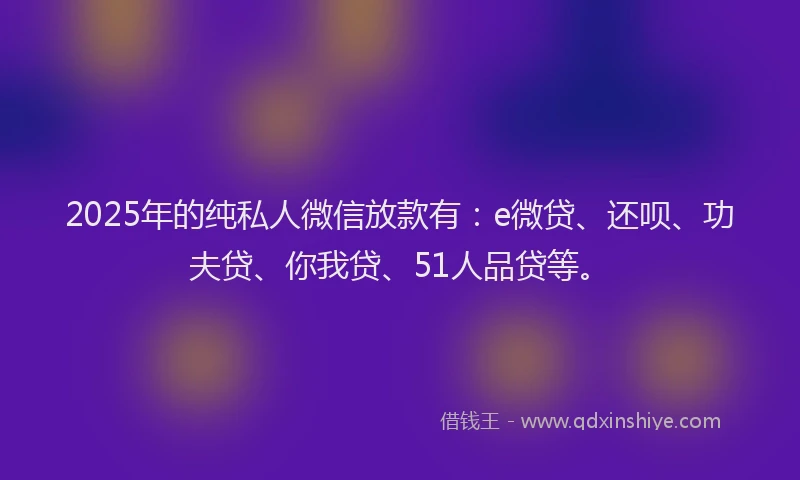 2025年的纯私人微信放款有：e微贷、还呗、功夫贷、你我贷、51人品贷等。