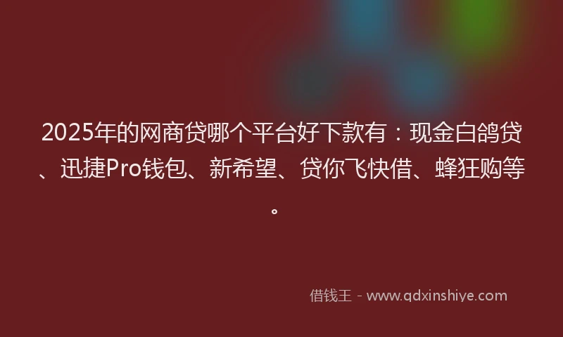 2025年的网商贷哪个平台好下款有：现金白鸽贷、迅捷Pro钱包、新希望、贷你飞快借、蜂狂购等。