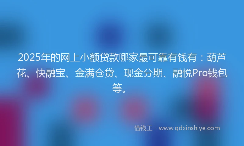 2025年的网上小额贷款哪家最可靠有钱有：葫芦花、快融宝、金满仓贷、现金分期、融悦Pro钱包等。