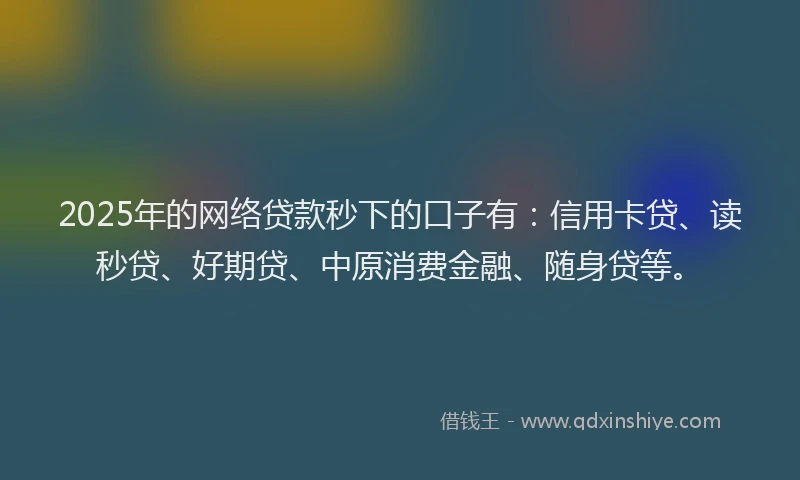 2025年的网络贷款秒下的口子有：信用卡贷、读秒贷、好期贷、中原消费金融、随身贷等。
