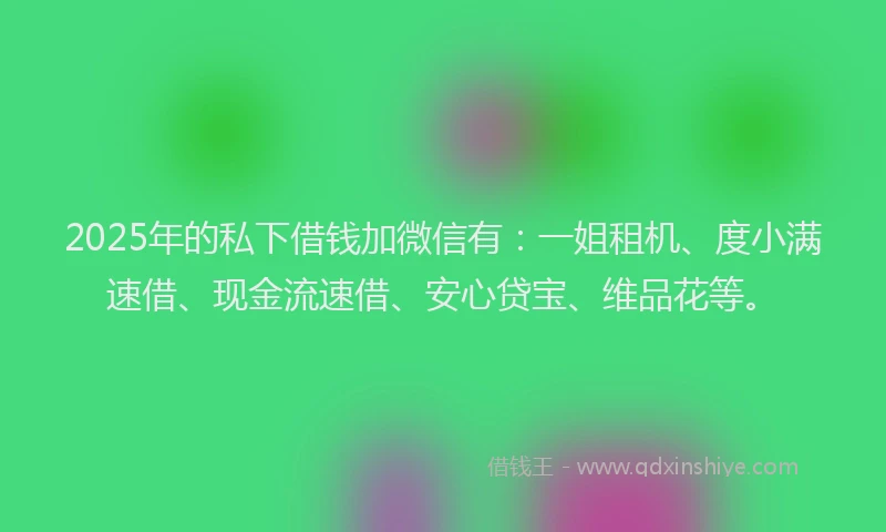 2025年的私下借钱加微信有：一姐租机、度小满速借、现金流速借、安心贷宝、维品花等。