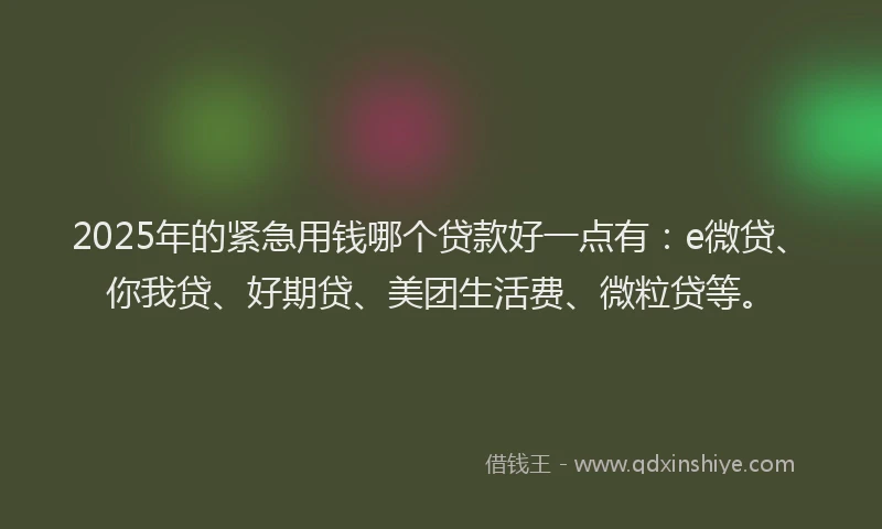 2025年的紧急用钱哪个贷款好一点有：e微贷、你我贷、好期贷、美团生活费、微粒贷等。