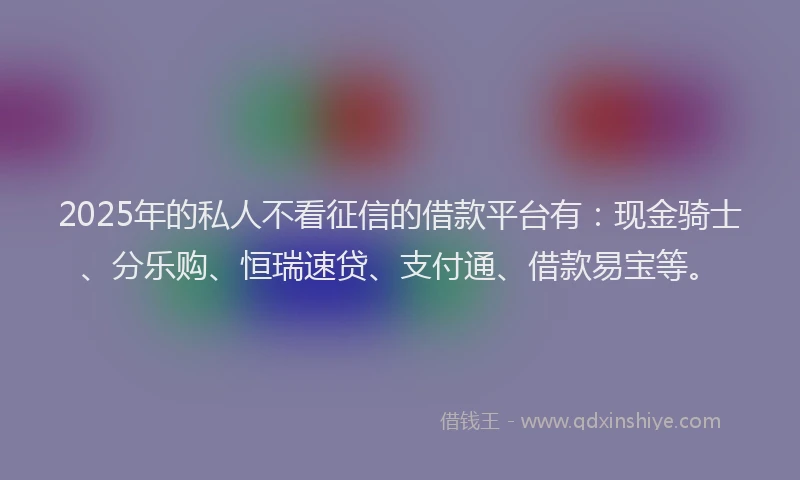 2025年的私人不看征信的借款平台有：现金骑士、分乐购、恒瑞速贷、支付通、借款易宝等。