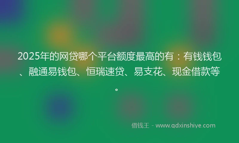 2025年的网贷哪个平台额度最高的有：有钱钱包、融通易钱包、恒瑞速贷、易支花、现金借款等。