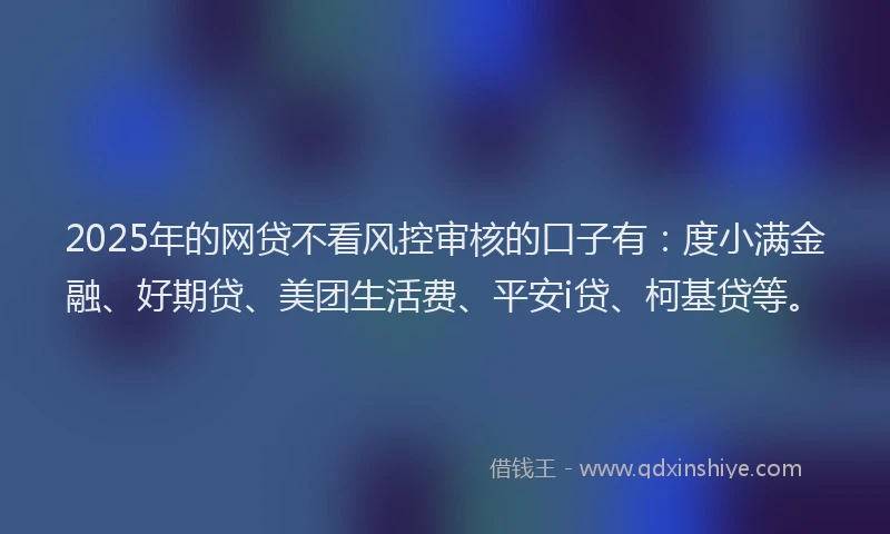 2025年的网贷不看风控审核的口子有：度小满金融、好期贷、美团生活费、平安i贷、柯基贷等。