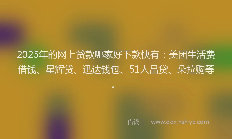 2025年的网上贷款哪家好下款快有：美团生活费借钱、星辉贷、迅达钱包、51人品贷、朵拉购等。
