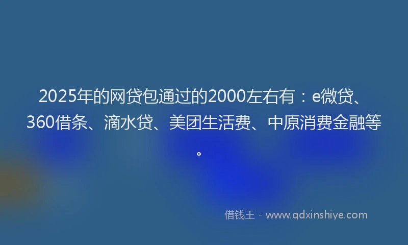 2025年的网贷包通过的2000左右有：e微贷、360借条、滴水贷、美团生活费、中原消费金融等。