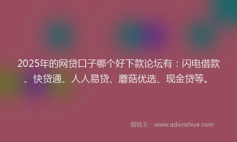 2025年的网贷口子哪个好下款论坛有：闪电借款、快贷通、人人易贷、蘑菇优选、现金贷等。