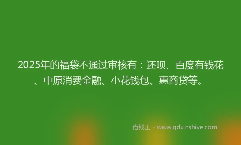 2025年的福袋不通过审核有：还呗、百度有钱花、中原消费金融、小花钱包、惠商贷等。