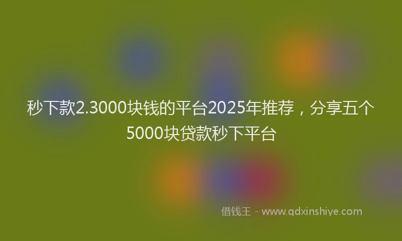 秒下款2.3000块钱的平台2025年推荐，分享五个5000块贷款秒下平台