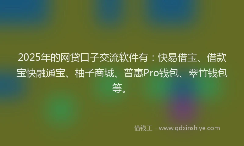 2025年的网贷口子交流软件有：快易借宝、借款宝快融通宝、柚子商城、普惠Pro钱包、翠竹钱包等。