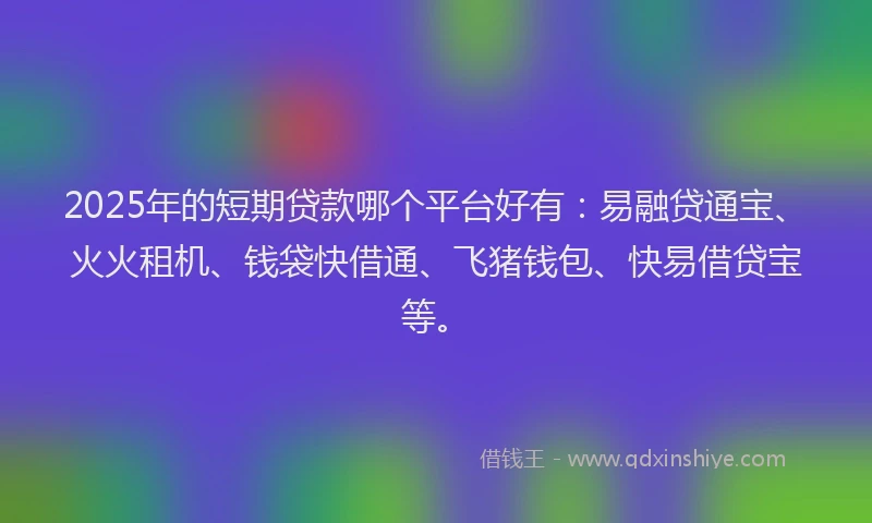 2025年的短期贷款哪个平台好有：易融贷通宝、火火租机、钱袋快借通、飞猪钱包、快易借贷宝等。