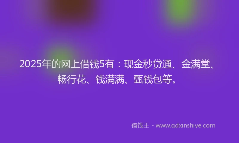 2025年的网上借钱5有：现金秒贷通、金满堂、畅行花、钱满满、甄钱包等。