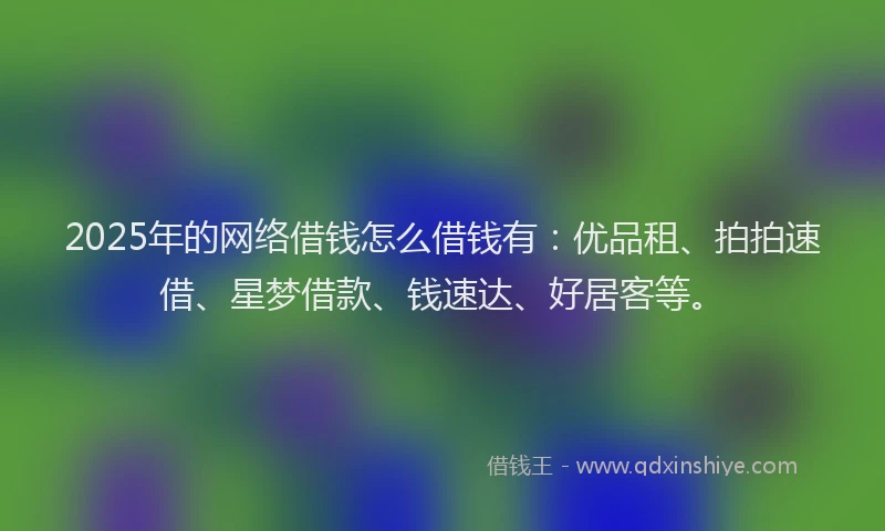 2025年的网络借钱怎么借钱有：优品租、拍拍速借、星梦借款、钱速达、好居客等。