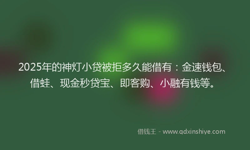 2025年的神灯小贷被拒多久能借有：金速钱包、借蛙、现金秒贷宝、即客购、小融有钱等。