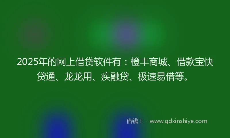 2025年的网上借贷软件有：橙丰商城、借款宝快贷通、龙龙用、疾融贷、极速易借等。