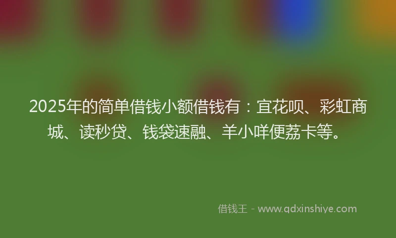 2025年的简单借钱小额借钱有：宜花呗、彩虹商城、读秒贷、钱袋速融、羊小咩便荔卡等。