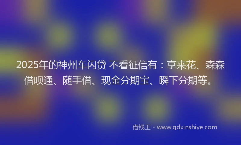 2025年的神州车闪贷 不看征信有：享来花、森森借呗通、随手借、现金分期宝、瞬下分期等。