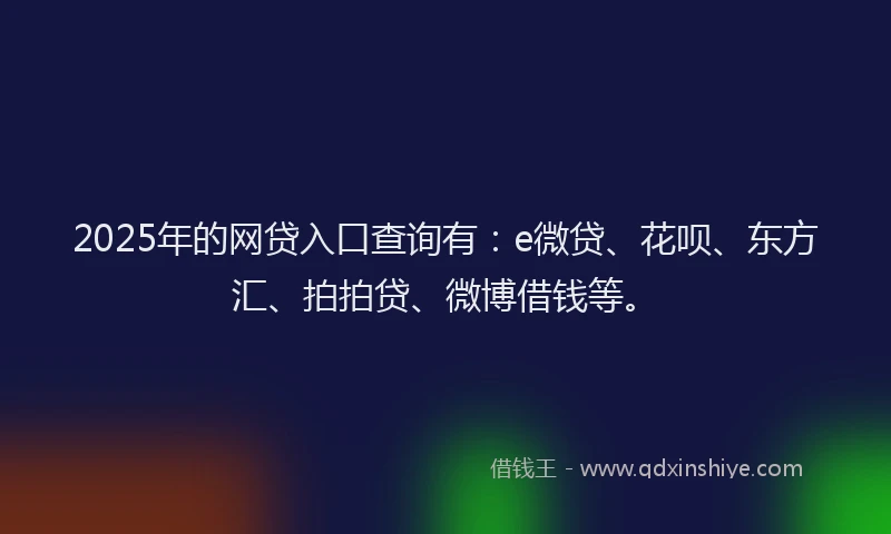 2025年的网贷入口查询有：e微贷、花呗、东方汇、拍拍贷、微博借钱等。