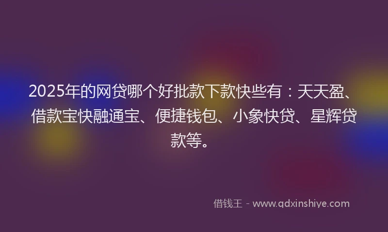 2025年的网贷哪个好批款下款快些有：天天盈、借款宝快融通宝、便捷钱包、小象快贷、星辉贷款等。