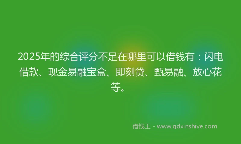2025年的综合评分不足在哪里可以借钱有：闪电借款、现金易融宝盒、即刻贷、甄易融、放心花等。