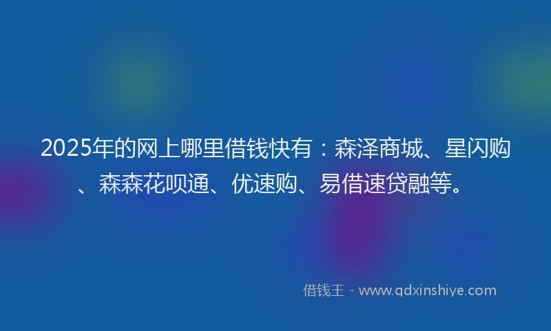 2025年的网上哪里借钱快有：森泽商城、星闪购、森森花呗通、优速购、易借速贷融等。