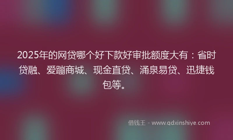 2025年的网贷哪个好下款好审批额度大有：省时贷融、爱蹦商城、现金直贷、涌泉易贷、迅捷钱包等。