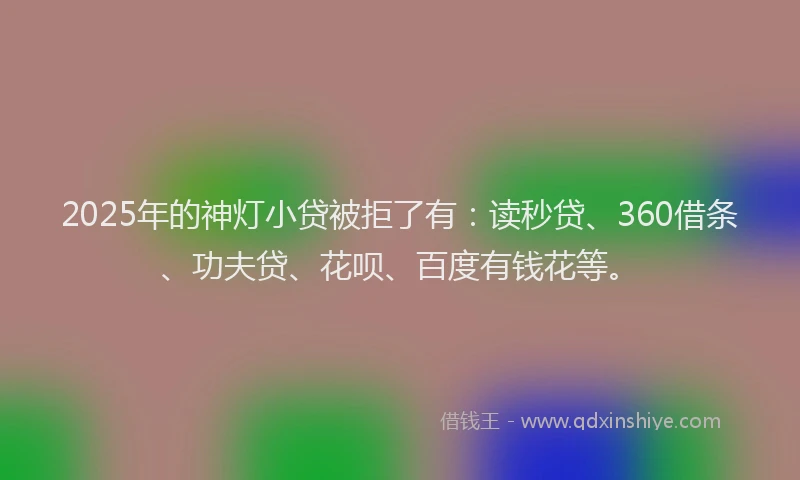 2025年的神灯小贷被拒了有：读秒贷、360借条、功夫贷、花呗、百度有钱花等。