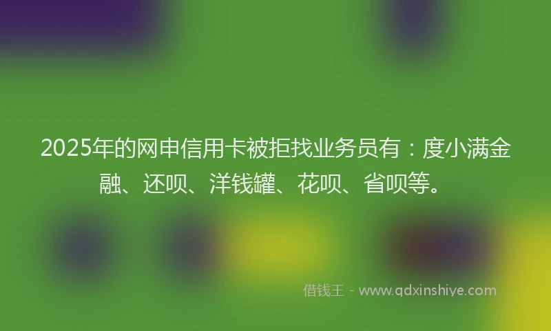 2025年的网申信用卡被拒找业务员有：度小满金融、还呗、洋钱罐、花呗、省呗等。