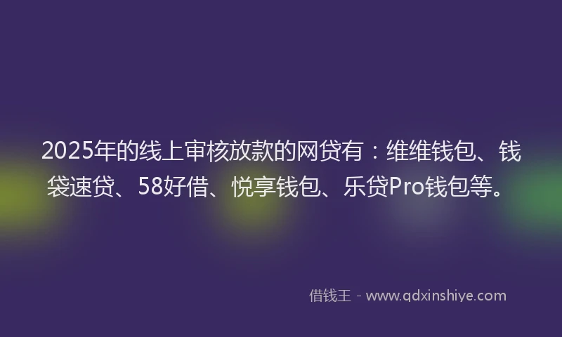 2025年的线上审核放款的网贷有：维维钱包、钱袋速贷、58好借、悦享钱包、乐贷Pro钱包等。