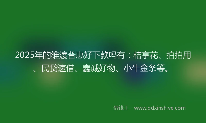 2025年的维渡普惠好下款吗有：桔享花、拍拍用、民贷速借、鑫诚好物、小牛金条等。
