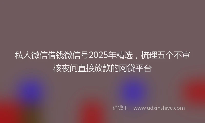 私人微信借钱微信号2025年精选，梳理五个不审核夜间直接放款的网贷平台