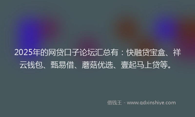 2025年的网贷口子论坛汇总有：快融贷宝盒、祥云钱包、甄易借、蘑菇优选、壹起马上贷等。