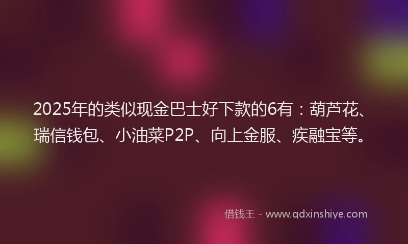 2025年的类似现金巴士好下款的6有：葫芦花、瑞信钱包、小油菜P2P、向上金服、疾融宝等。