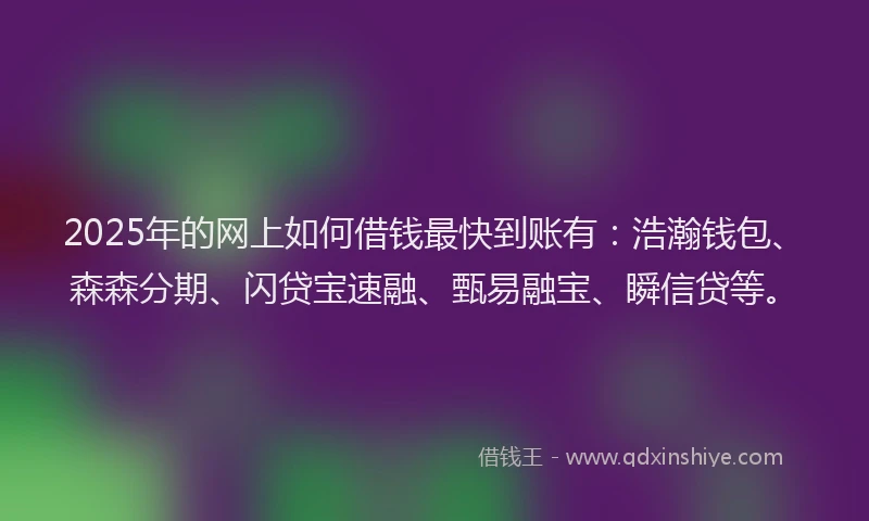 2025年的网上如何借钱最快到账有：浩瀚钱包、森森分期、闪贷宝速融、甄易融宝、瞬信贷等。