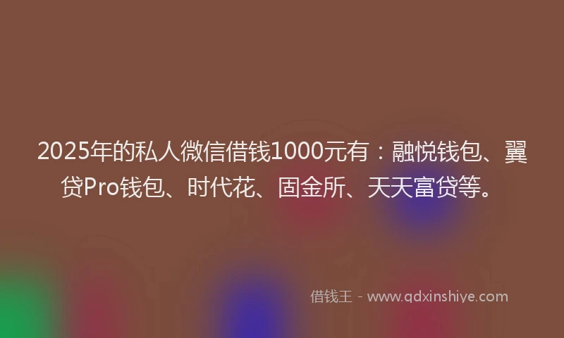 2025年的私人微信借钱1000元有：融悦钱包、翼贷Pro钱包、时代花、固金所、天天富贷等。