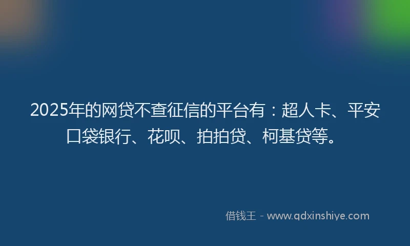 2025年的网贷不查征信的平台有：超人卡、平安口袋银行、花呗、拍拍贷、柯基贷等。