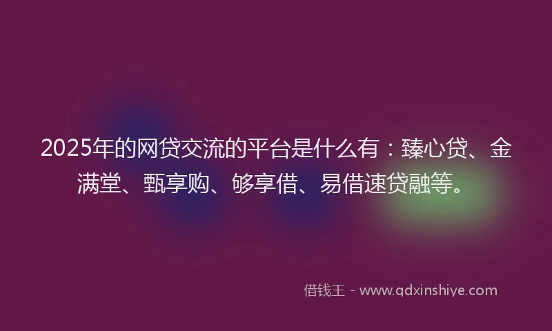 2025年的网贷交流的平台是什么有：臻心贷、金满堂、甄享购、够享借、易借速贷融等。