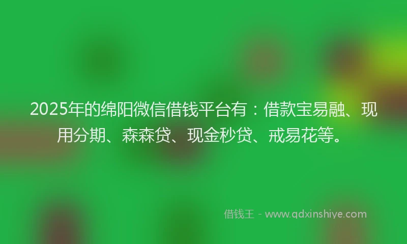 2025年的绵阳微信借钱平台有：借款宝易融、现用分期、森森贷、现金秒贷、戒易花等。