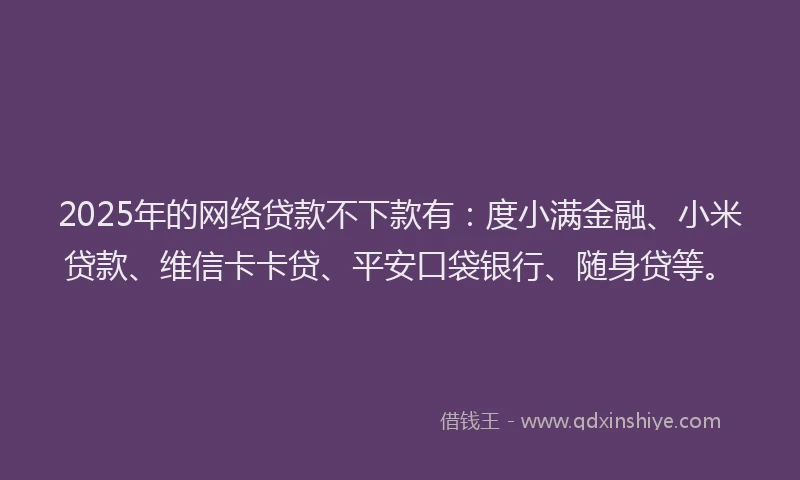 2025年的网络贷款不下款有：度小满金融、小米贷款、维信卡卡贷、平安口袋银行、随身贷等。
