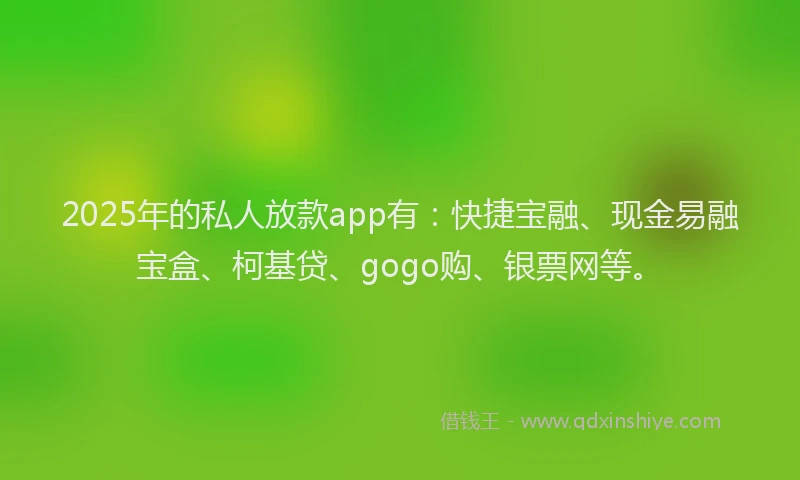 2025年的私人放款app有：快捷宝融、现金易融宝盒、柯基贷、gogo购、银票网等。