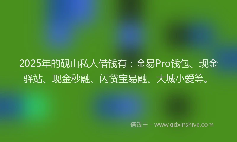 2025年的砚山私人借钱有：金易Pro钱包、现金驿站、现金秒融、闪贷宝易融、大城小爱等。