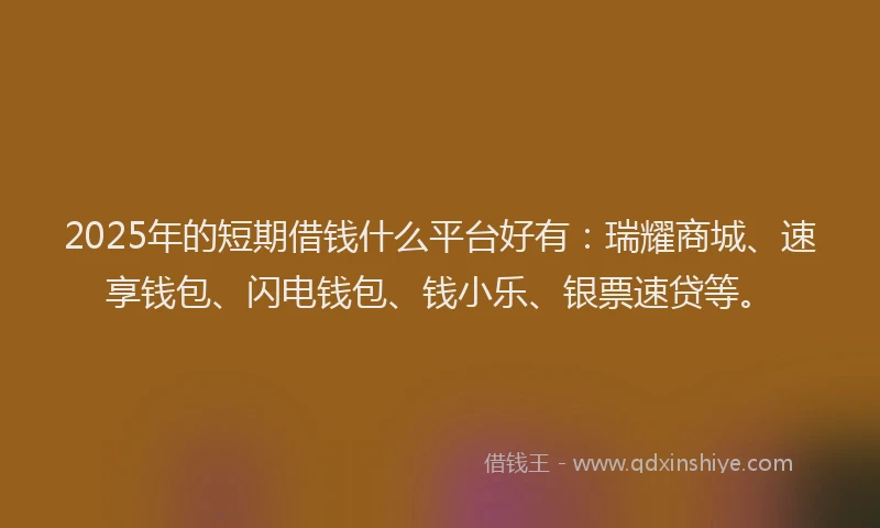 2025年的短期借钱什么平台好有：瑞耀商城、速享钱包、闪电钱包、钱小乐、银票速贷等。