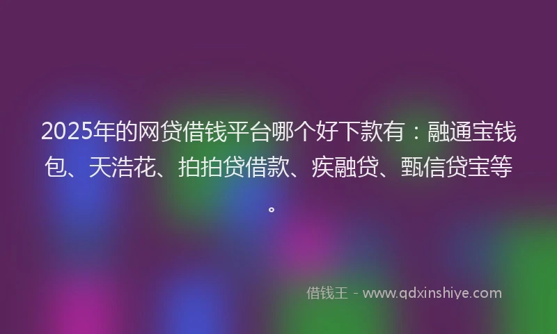 2025年的网贷借钱平台哪个好下款有：融通宝钱包、天浩花、拍拍贷借款、疾融贷、甄信贷宝等。