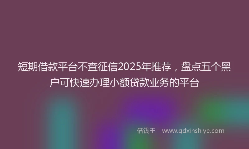 短期借款平台不查征信2025年推荐，盘点五个黑户可快速办理小额贷款业务的平台